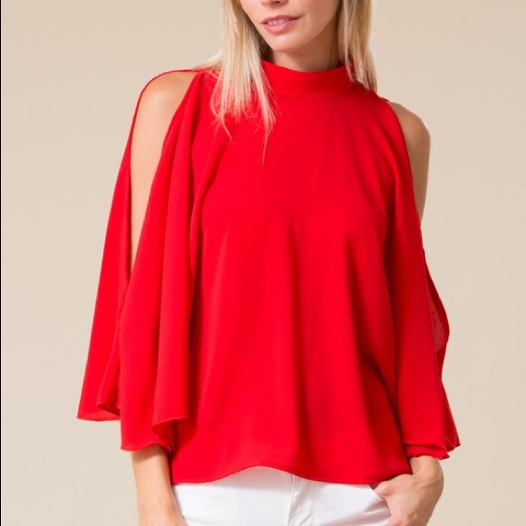SOLD! Missy Red Cold Shoulder Flare Top - Picture 2 of 4